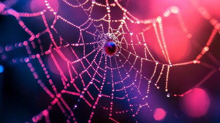 Morning Dew on Spider Web Macroscape in Nature