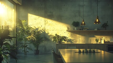Poster - Sunlit Minimalist Interior Design with Plants