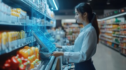 Aufkleber - Smart cashier utilizing AI technology to streamline checkout process in a contemporary supermarket environment