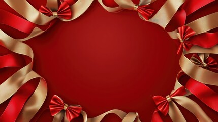 Poster - Elegant spiral design with ribbons and bows in red and gold for festive celebrations or special occasions