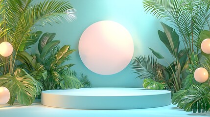 Poster - Tropical Plant Studio Scene Product Display Background