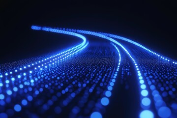 Fototapete - Luminous blue dots tracing paths in the dark creating futuristic light patterns