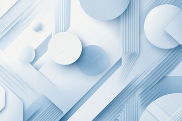 Poster - geometric abstract in light blue: circles spheres and lines in minimalist style