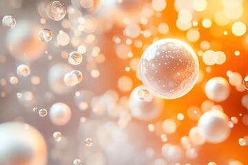 Poster - Floating spheres with orange bokeh: a modern abstract and ethereal presentation