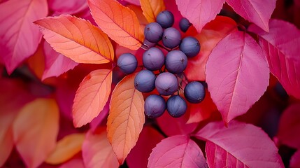 Poster - Vibrant Autumn Berries and Leaves