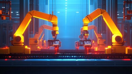 Leinwandbilder - Automated factory showcasing robotic machines with AI control in a modern production environment