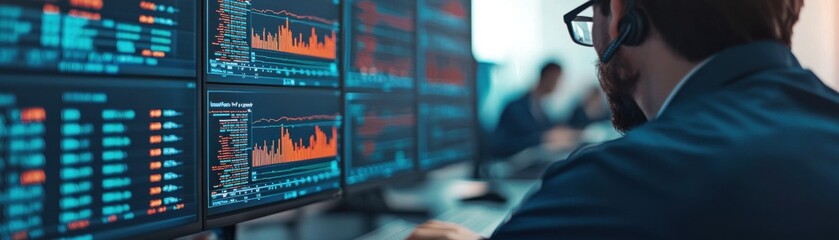 Poster - analyzing financial trends office environment data visualization corporate setting close-up view bus