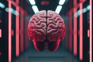 Poster - Innovative brain concept futuristic lab digital art neon environment close-up view technology advancement