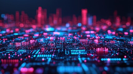 Poster - Exploring futuristic digital landscapes a colorful data visualization of technology urban environment abstract view
