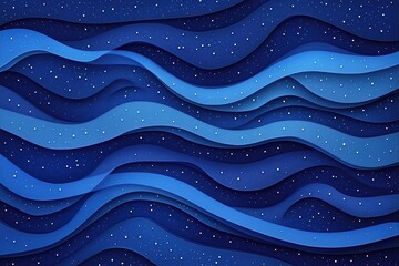 Poster - Abstract celestial layers: dreamy blue waves with star-like dots in a cosmic flow