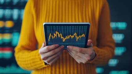 Poster - analyzing financial data trends on tablet office infographic modern close-up technology and business