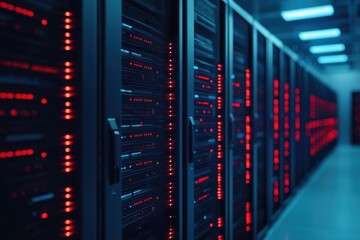 Poster - Data center operations server management in a high-tech facility with advanced networking equipment