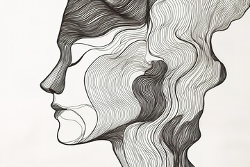 Poster - Abstract Line Drawing of a Profile: Contours and Curves Create Flowing Composition