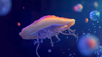 Wall Mural - surreal underwater jellyfish: vibrant colors and bioluminescent glow