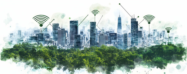 Poster - Smart city, green park, wifi network