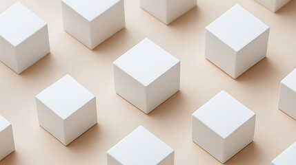 Poster - White Cubes Geometric Pattern Beige Background