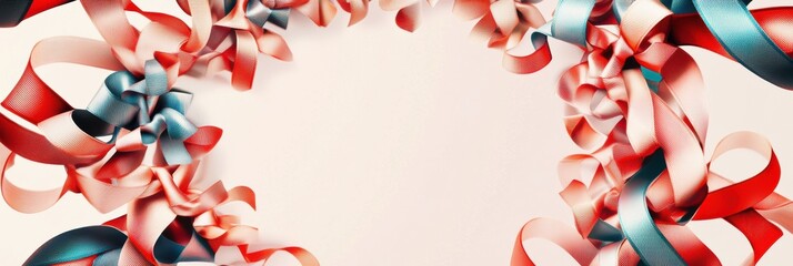 Poster - Colorful ribbons and bows spiral arrangement creating a unique background perfect for text or logos