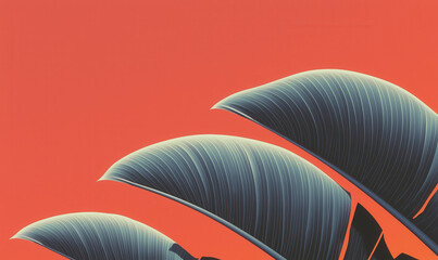 Poster - Stylized Tropical Leaves Against a Warm Orange Background