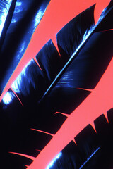 Poster - Dynamic Abstract Composition of Dark Leaves Against a Vivid Red Background