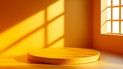 Poster - Yellow Product Display Platform Sunlight Minimalist Background