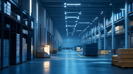 Poster - Robotic automation in advanced logistics hub industrial warehouse infrastructure high-tech environment aerial perspective
