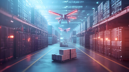 Poster - Advanced robotics revolutionizing logistics operations in automated warehouses ai-driven supply chain futuristic environment
