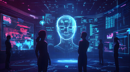 Poster - Robotics innovation in ai-driven advertising agency virtual space digital marketing futuristic environment creative perspective