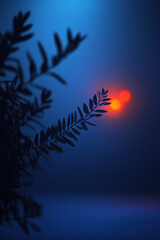 Poster - Silhouetted Leaves Against Ethereal Blue and Red Background