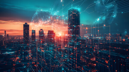 Poster - Innovative robotics in real estate investing global cities digital art futuristic environment urban landscape ai-driven insights