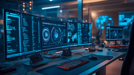 Poster - Robots enhancing cybersecurity operations in an ai-powered lab modern tech environment futuristic viewpoint