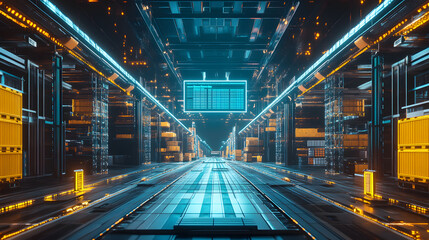 Poster - Robotic innovations in ai-powered logistics futuristic warehouse digital environment high-tech viewpoint