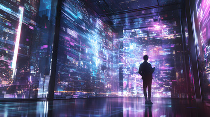 Poster - Robotic high-speed data processing visualization futuristic environment digital art corporate space technological concept