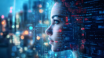 Poster - Futuristic robotics revolutionizing media and entertainment urban landscape digital art technology innovation close-up perspective