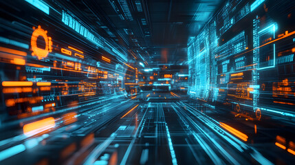 Poster - Futuristic robotics showcase high-speed global transactions visualization digital realm tech environment dynamic perspective