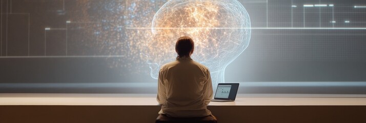Leinwandbilder - Student engages with AI driven virtual learning environment at home for effective educational experience