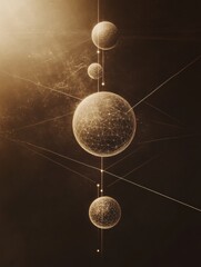 Leinwandbilder - Multiple spheres connected by light beams represent unique virtual worlds in a cosmic landscape