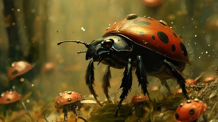 Wall Mural - surreal ladybug macro photography: a digital painting