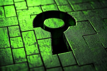Poster - Green Keyhole Design on Textured Surface for Security Concept