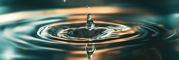 Aufkleber - Close up macro shot of a clear water drop emerging from a filter with reflections in bright natural light creating a serene atmosphere