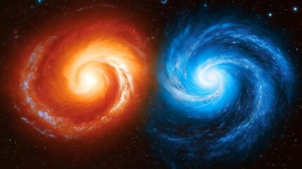 Aufkleber - Two spiral galaxies colliding and merging in deep space