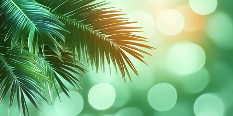 Poster - Tropical palm leaves creating relaxing summer background with bokeh effect