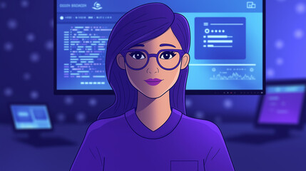 Fototapete - Programmer working on code in office at night