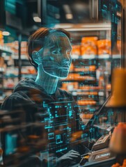 Aufkleber - Smart cashier in a supermarket using AI technology to automate the checkout process for a seamless shopping experience