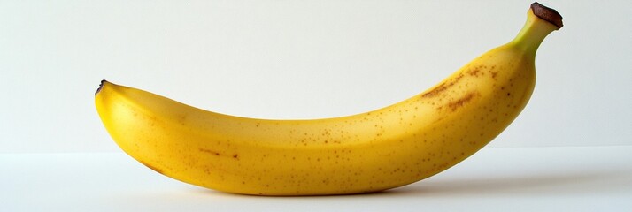 Poster - Single banana on a white background showcasing minimalism and soft natural lighting with balanced composition