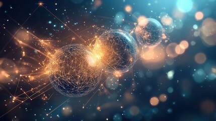 Leinwandbilder - Explore interconnected virtual worlds with luminous spheres and radiant light pathways emphasizing creativity and imagination