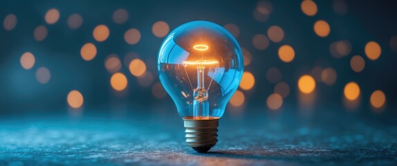 Poster - Light bulb glowing on a futuristic technology background, concept of ideas, abstract notion for creative vision.