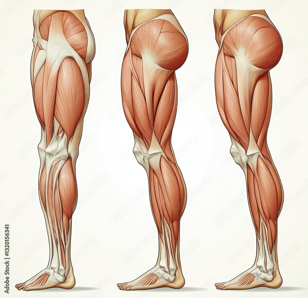 Anatomical Illustration of Human Leg Muscles with Anterior Lateral and ...