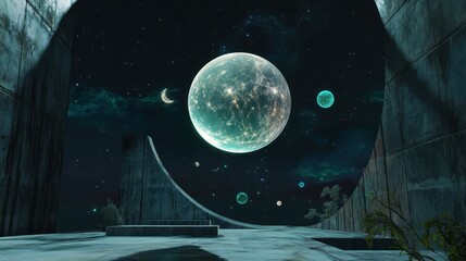 Wall Mural - surreal cosmic landscape with floating planets and night sky