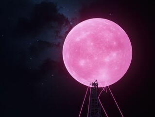 Wall Mural - bright pink celestial sphere illuminating dark night sky