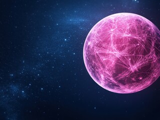 Wall Mural - pink planet surrounded by stars in a cosmic dark background